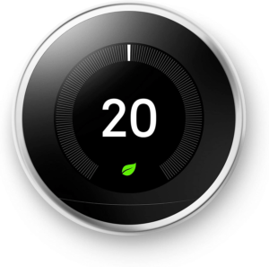 A smart thermostat showing the room temperature inside house