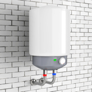 A white water heater attached to the wall